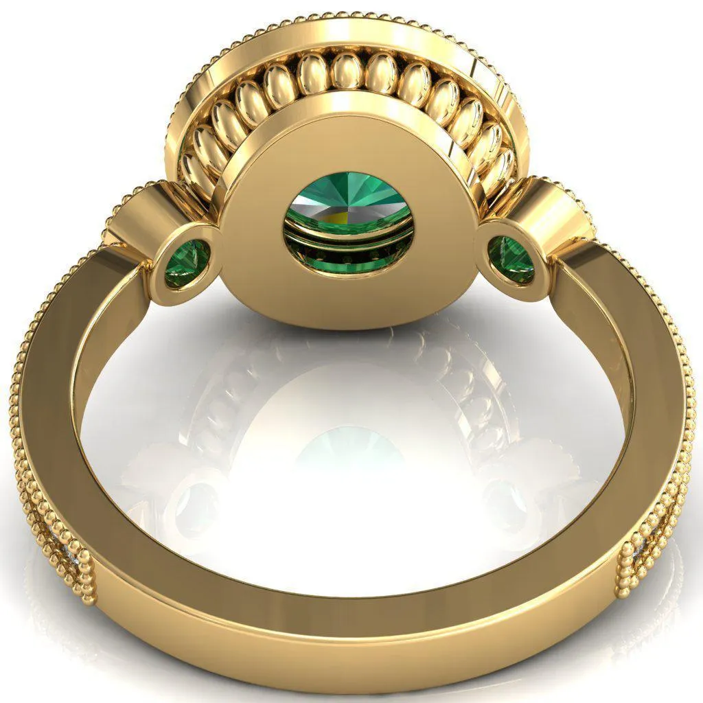 Brachium Round Emerald Bezel Milgrain Halo 3/4 Eternity Accent Diamond Ring