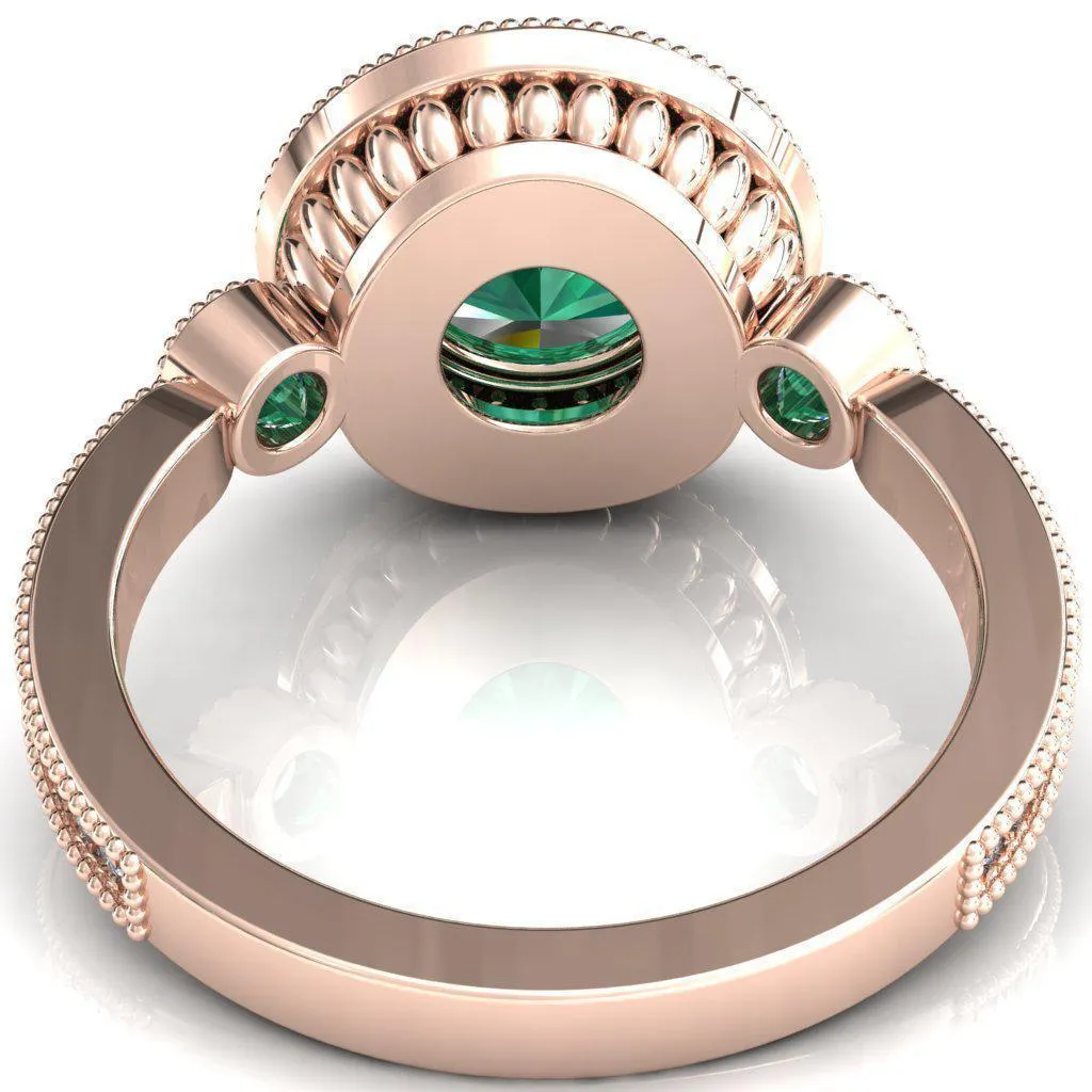 Brachium Round Emerald Bezel Milgrain Halo 3/4 Eternity Accent Diamond Ring