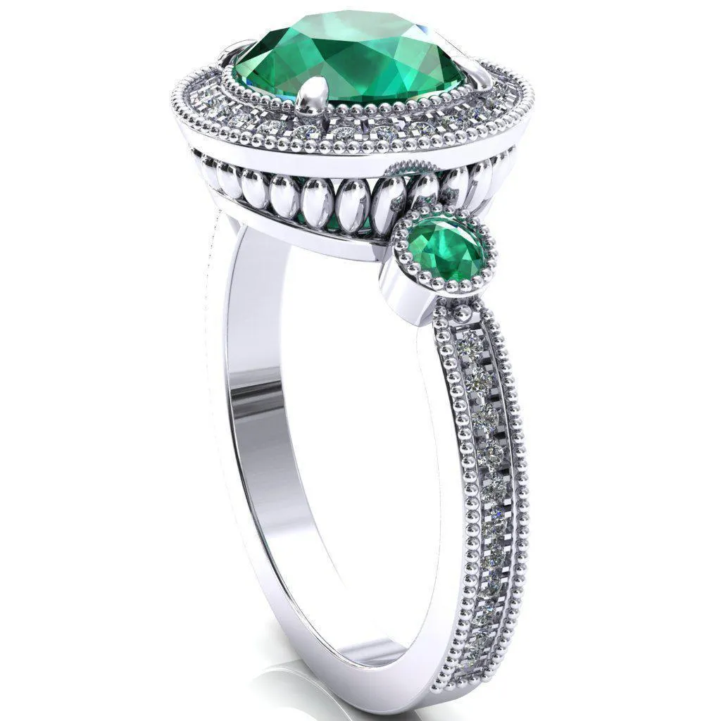 Brachium Round Emerald Bezel Milgrain Halo 3/4 Eternity Accent Diamond Ring