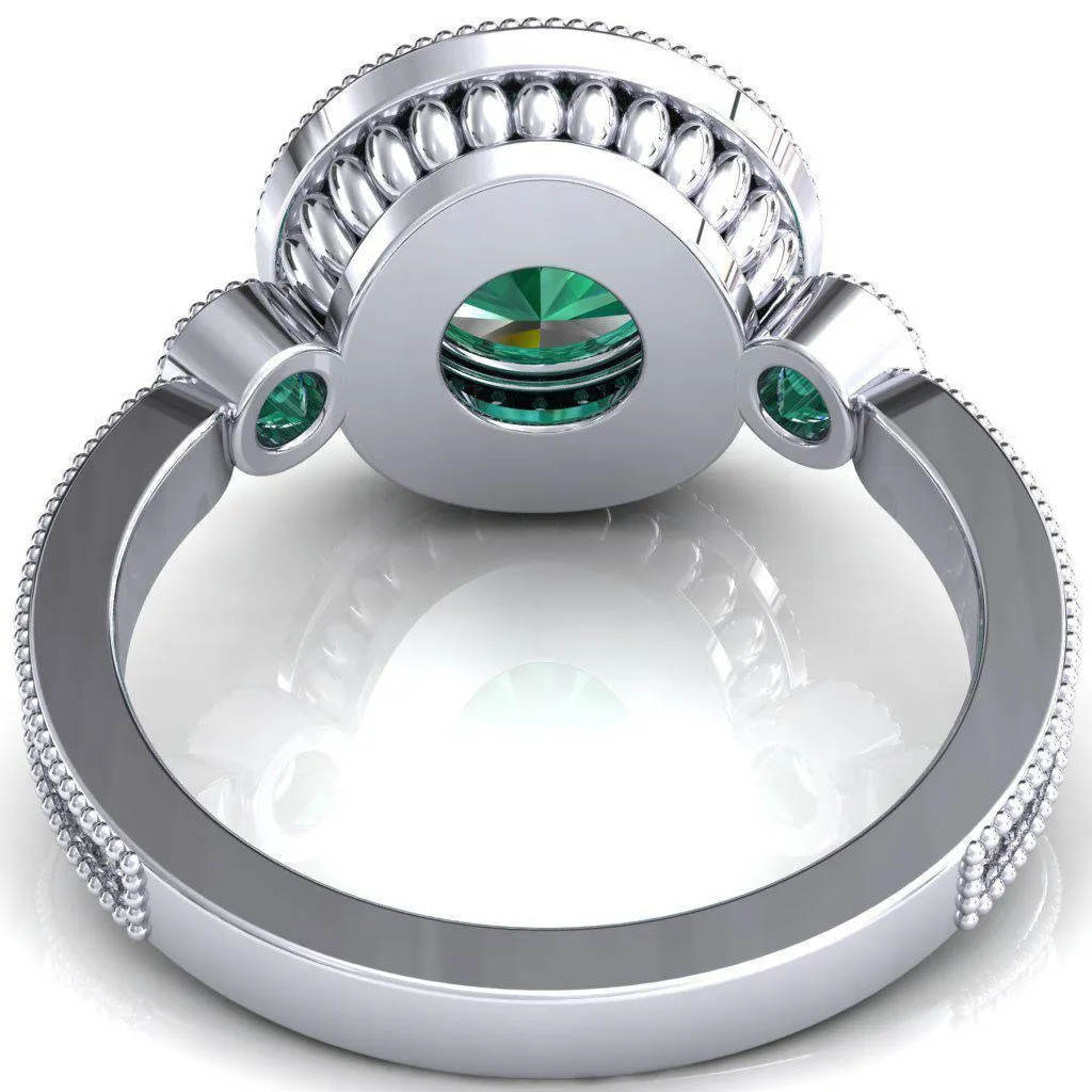 Brachium Round Emerald Bezel Milgrain Halo 3/4 Eternity Accent Diamond Ring
