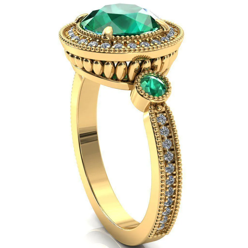 Brachium Round Emerald Bezel Milgrain Halo 3/4 Eternity Accent Diamond Ring