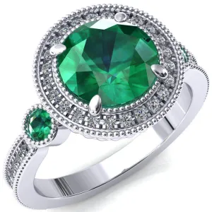Brachium Round Emerald Bezel Milgrain Halo 3/4 Eternity Accent Diamond Ring
