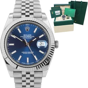 BRAND NEW Rolex DateJust 41 Blue Stainless Steel JUBILEE Fluted Watch 126334