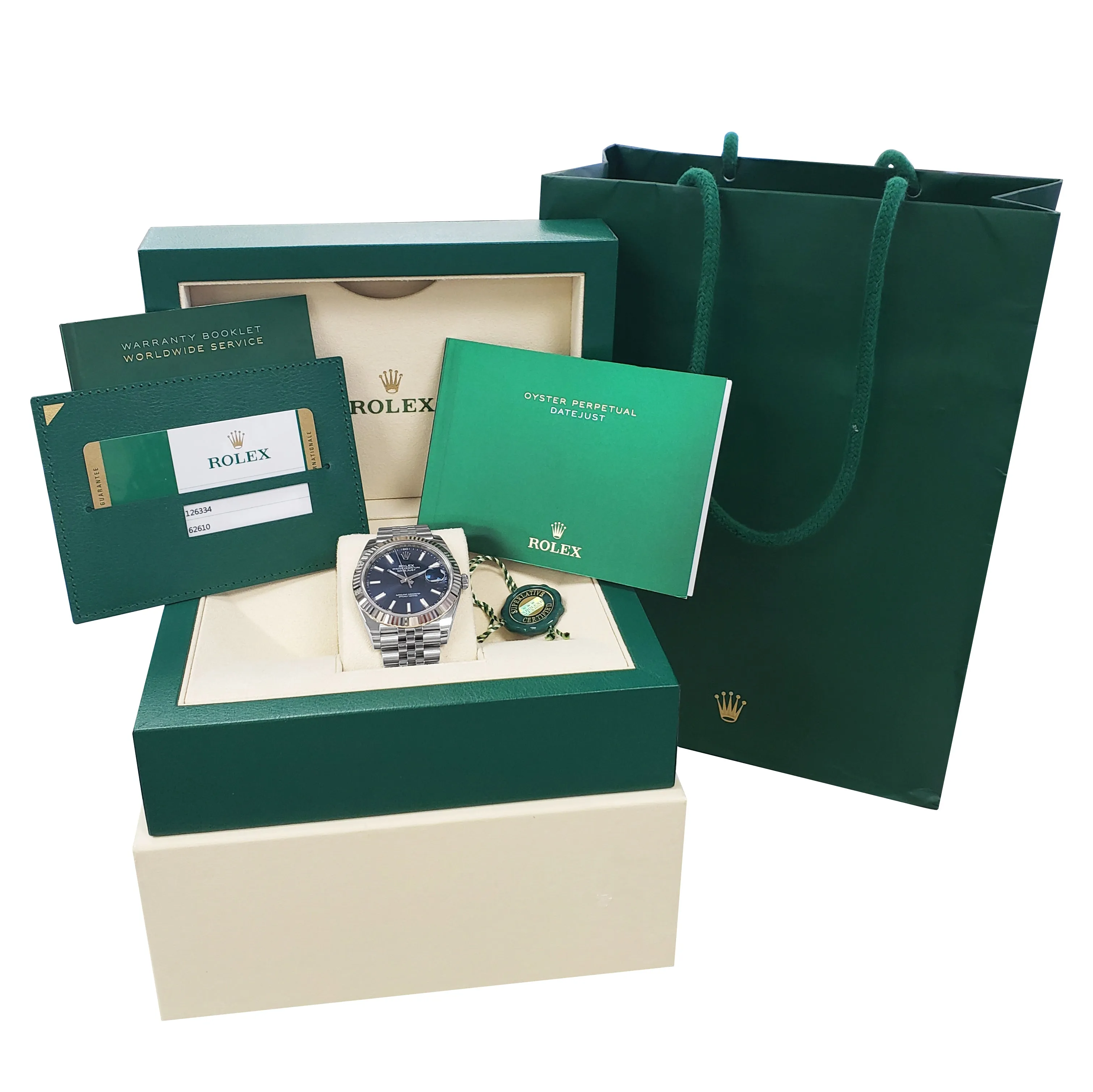 BRAND NEW Rolex DateJust 41 Blue Stainless Steel JUBILEE Fluted Watch 126334