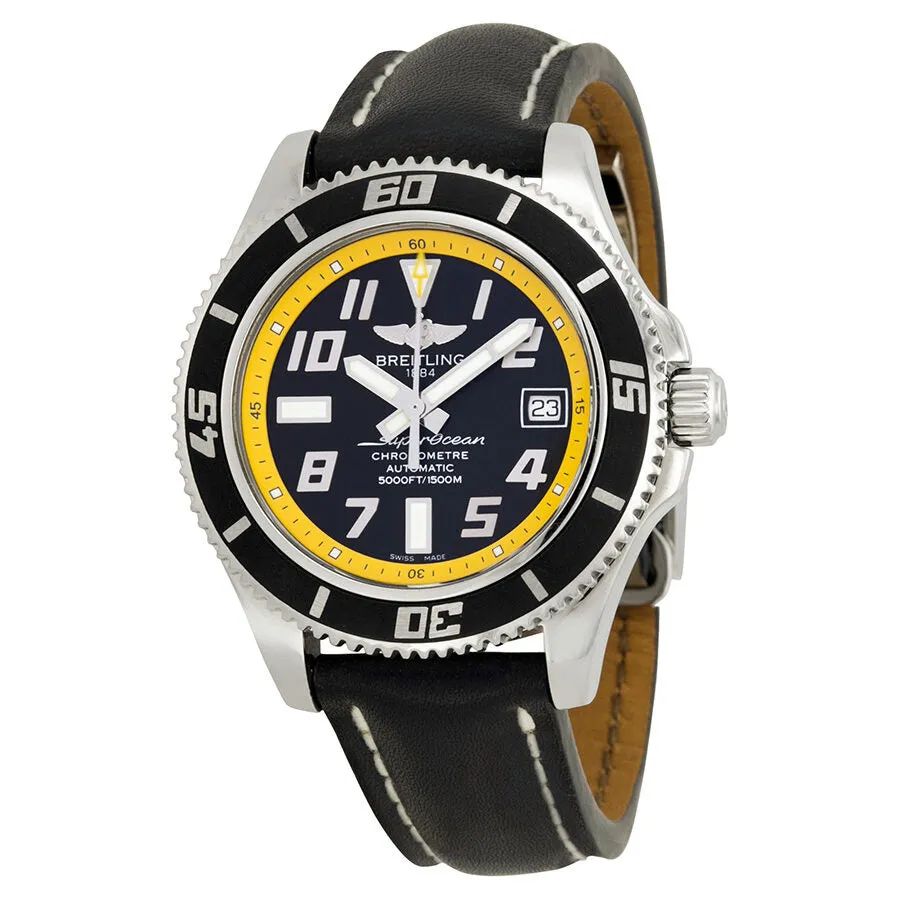 Breitling Superocean 42 Black and Yellow Dial Black Leather Men's Watch A1736402-BA32BKLD
