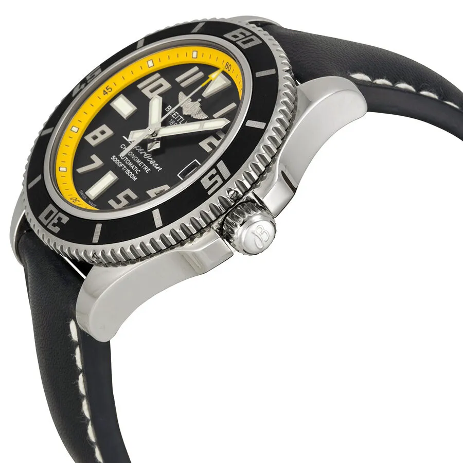 Breitling Superocean 42 Black and Yellow Dial Black Leather Men's Watch A1736402-BA32BKLD