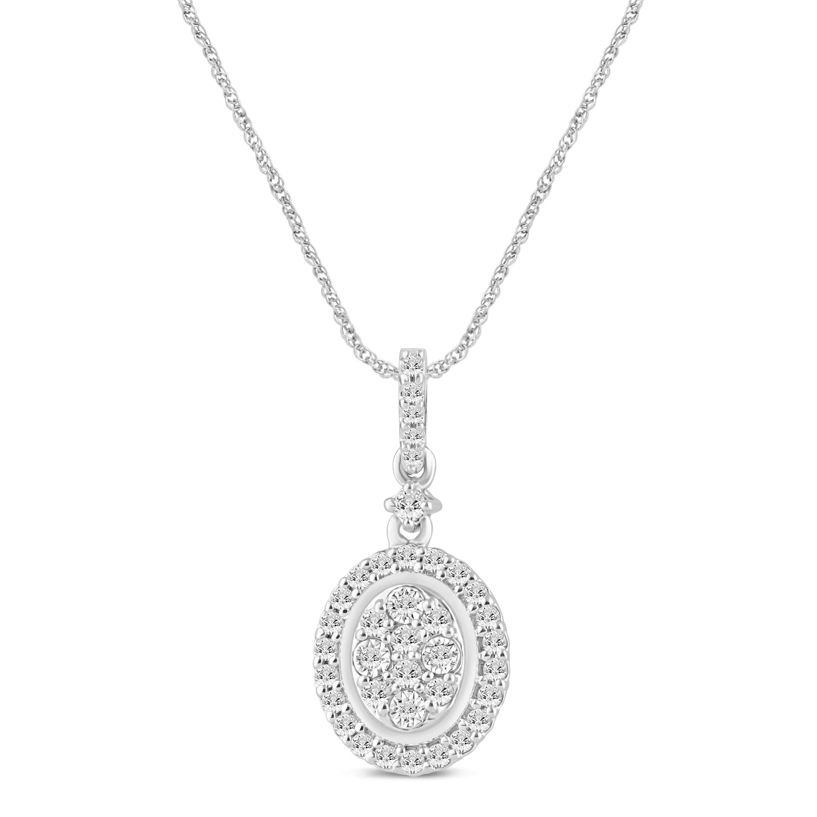 Brilliant Claw Halo Pendant Necklace with 1/4ct of Diamonds in 9ct White Gold