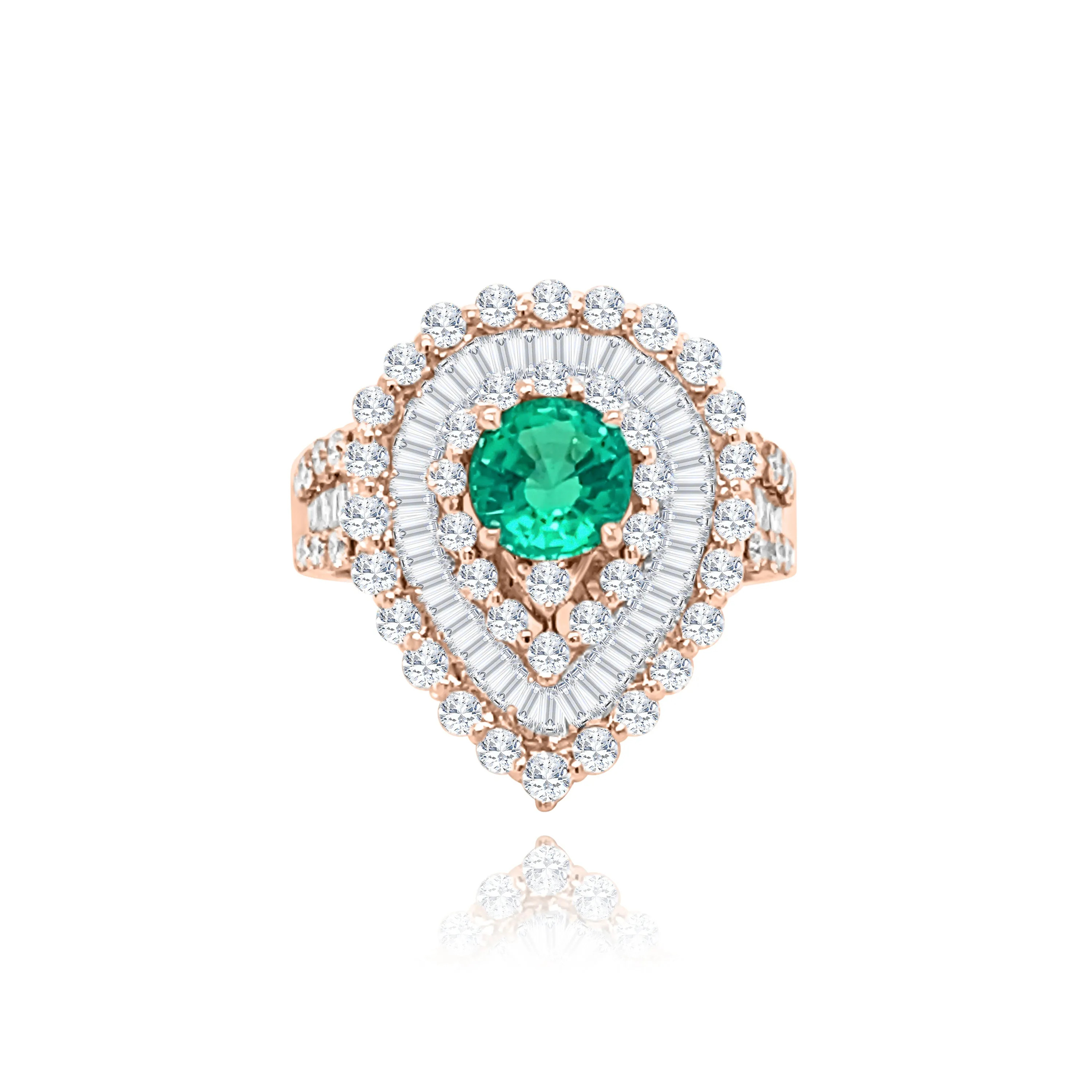Brilliant cut & Baguette cut Diamonds with Brilliant cut Emerald "Bermuda" Ring