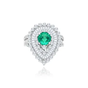 Brilliant cut & Baguette cut Diamonds with Brilliant cut Emerald "Bermuda" Ring