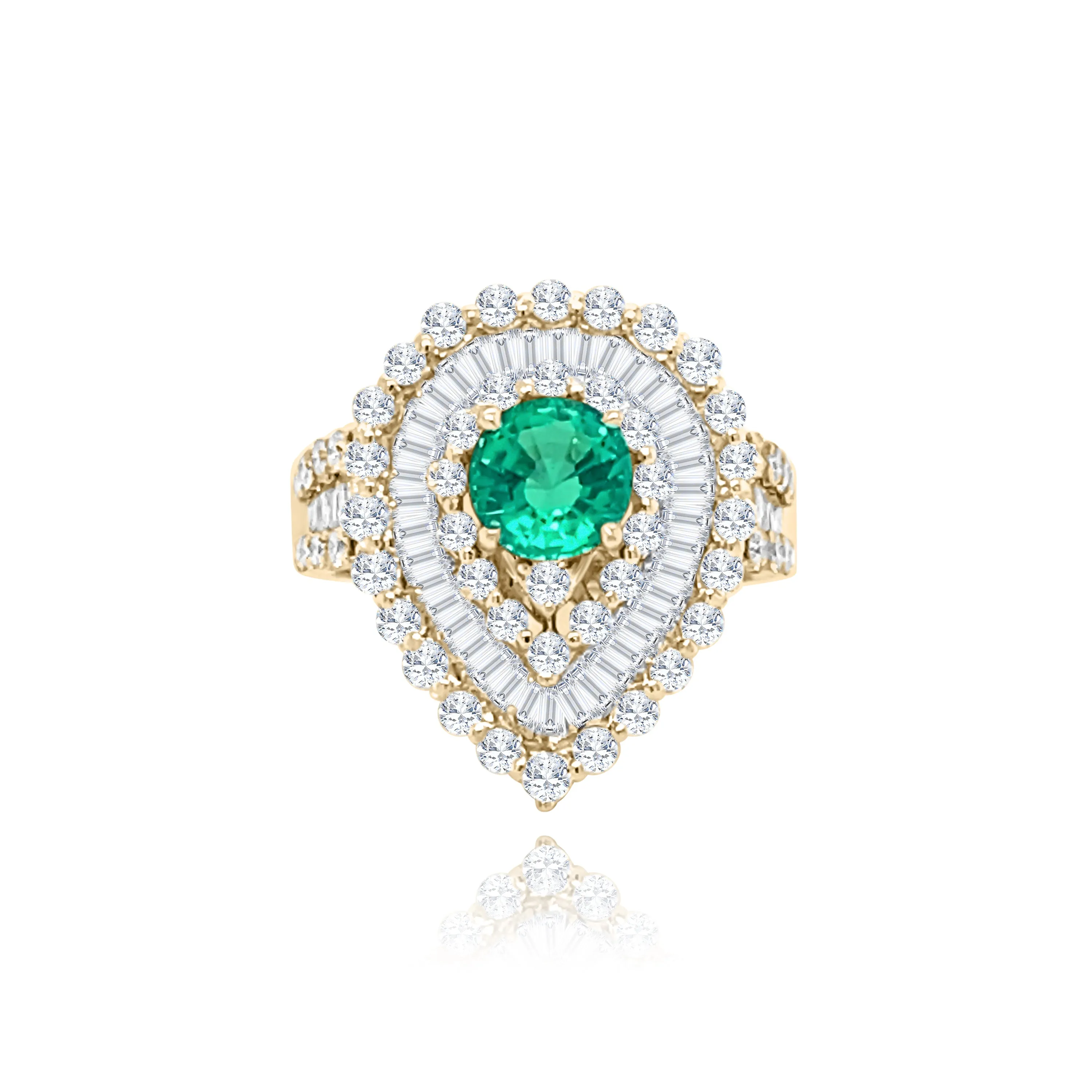 Brilliant cut & Baguette cut Diamonds with Brilliant cut Emerald "Bermuda" Ring
