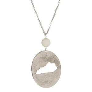 Burnished Silver Tone Long Necklace With A Kentucky Cutout