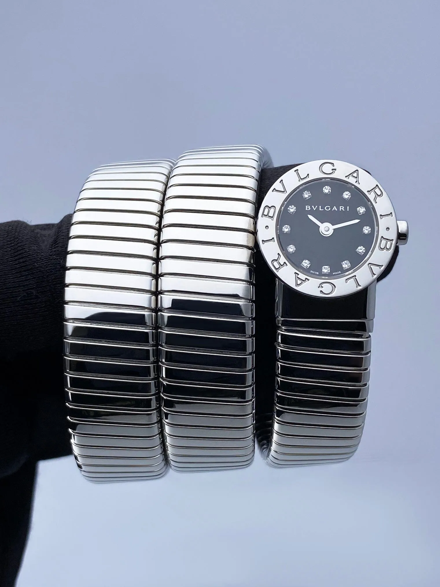 Bvlgari Serpenti Tubogas BB 19 1TS Diamond Dial Steel Ladies Watch