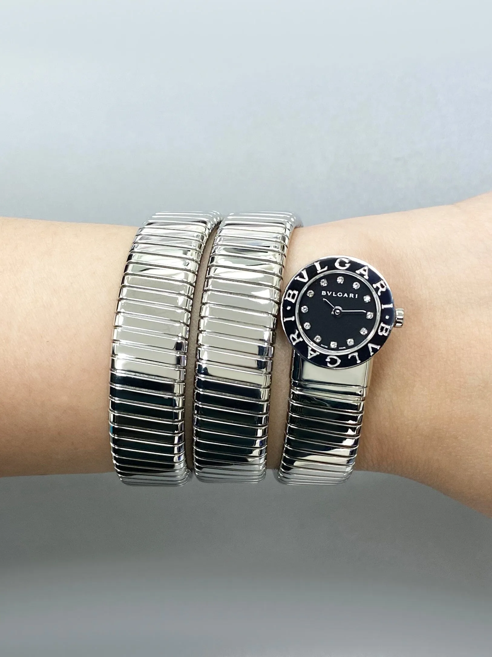 Bvlgari Serpenti Tubogas BB 19 1TS Diamond Dial Steel Ladies Watch