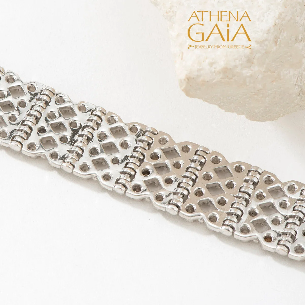 Byzantine Embroidery Wide Diamond Bracelet