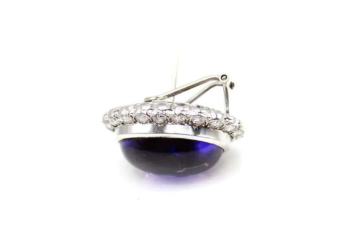 Cabochon Amethyst Platinum Diamond Earrings