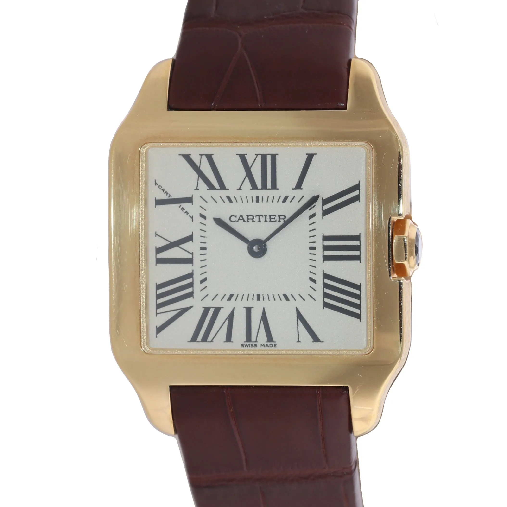 Cartier Santos Dumont 2787 18k Yellow Gold 28mm Ivory Roman Quartz Watch Box