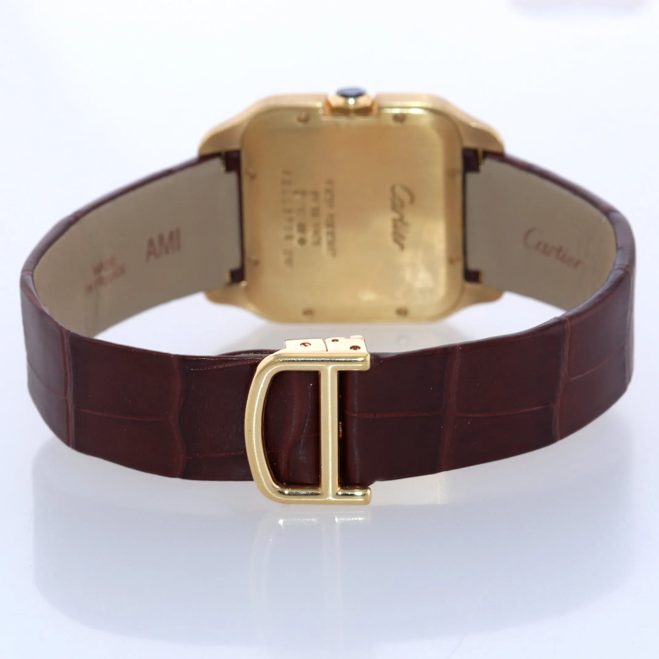 Cartier Santos Dumont 2787 18k Yellow Gold 28mm Ivory Roman Quartz Watch Box