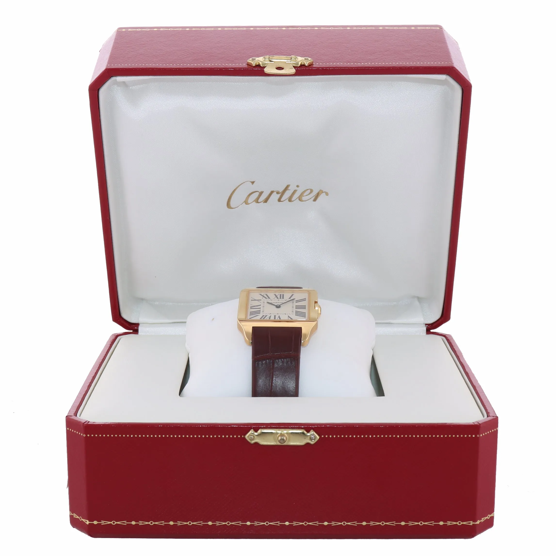 Cartier Santos Dumont 2787 18k Yellow Gold 28mm Ivory Roman Quartz Watch Box