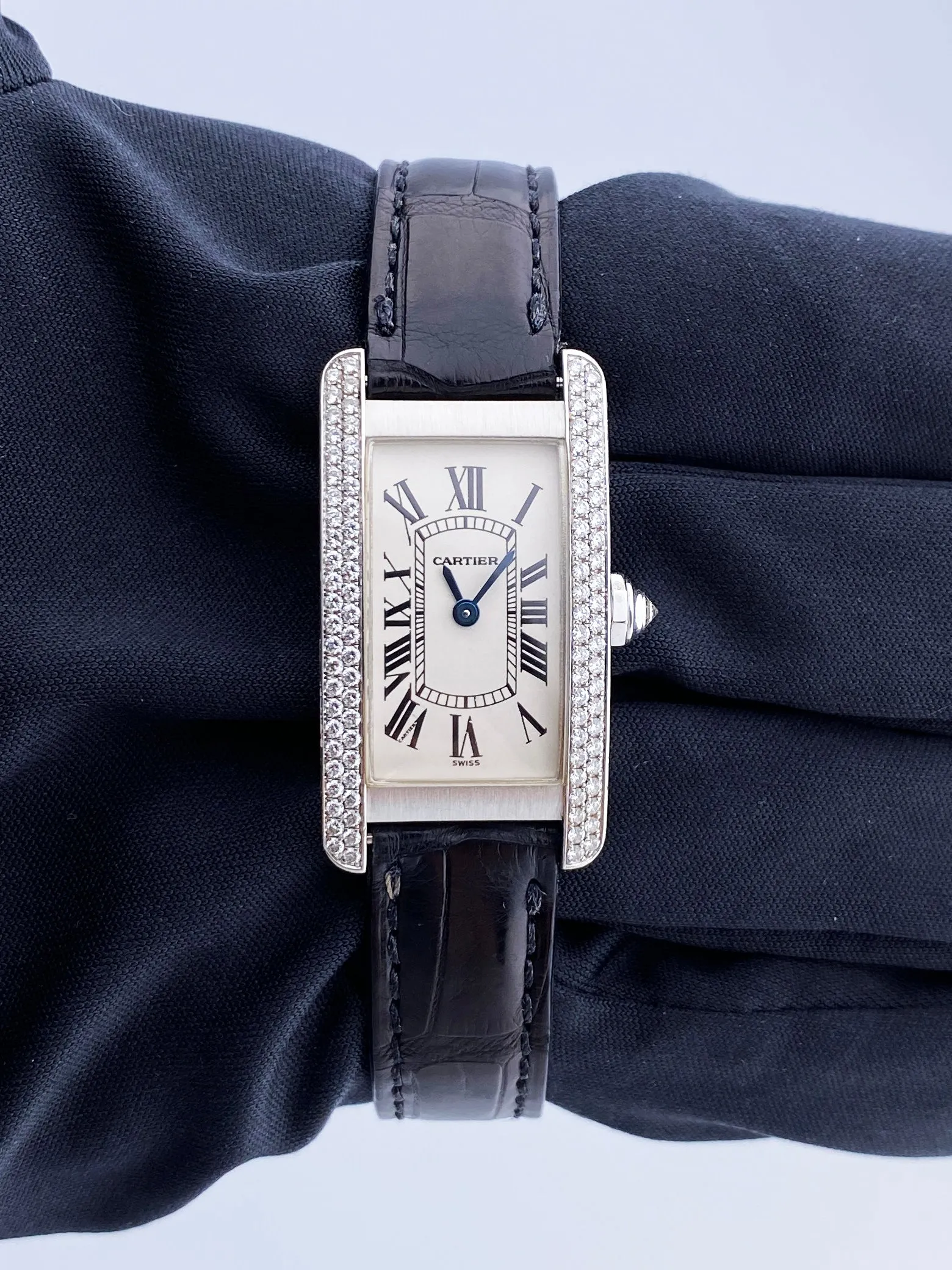 Cartier Tank Americaine 1713 18K White Gold Diamond Ladies Watch