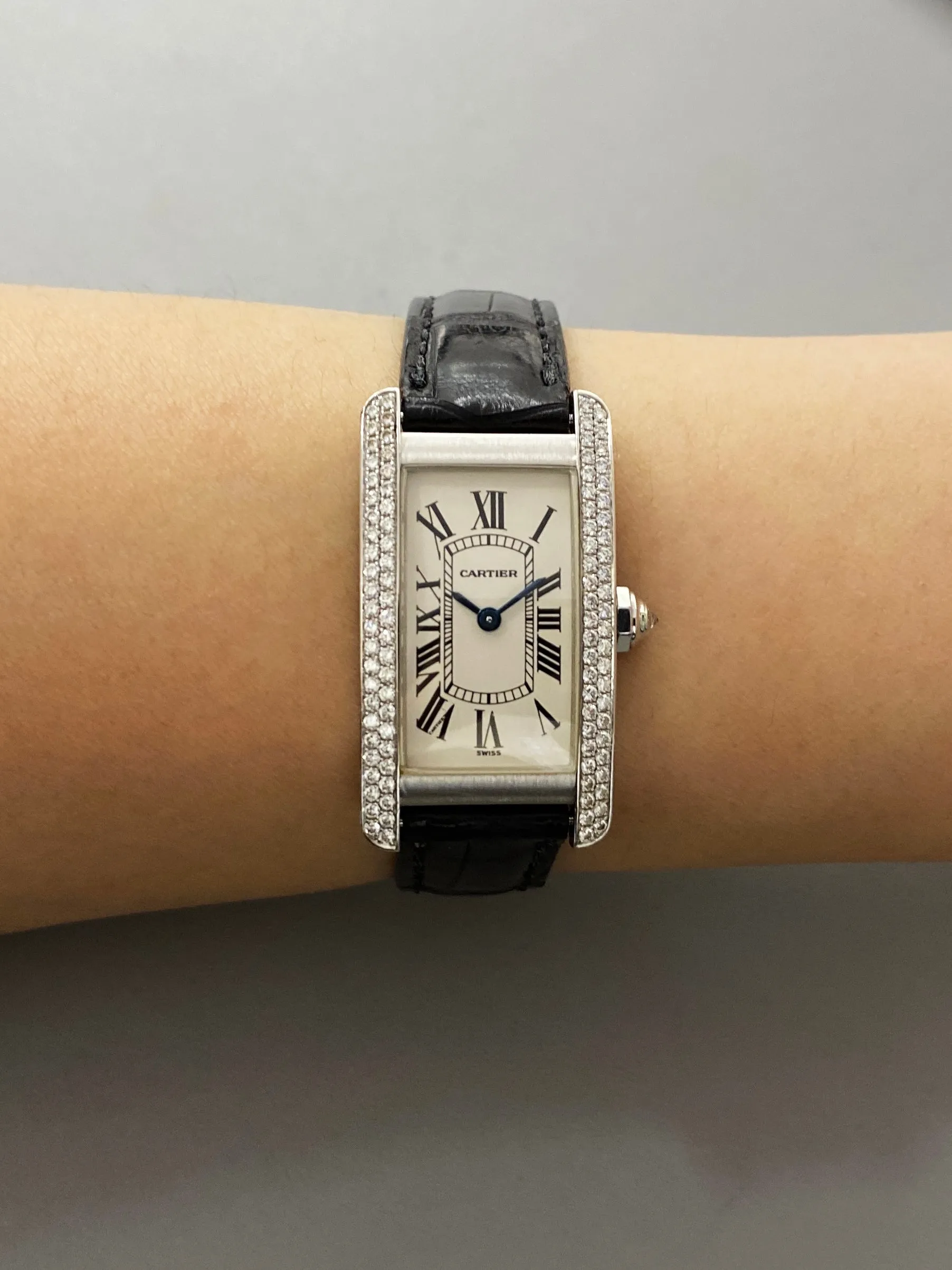 Cartier Tank Americaine 1713 18K White Gold Diamond Ladies Watch