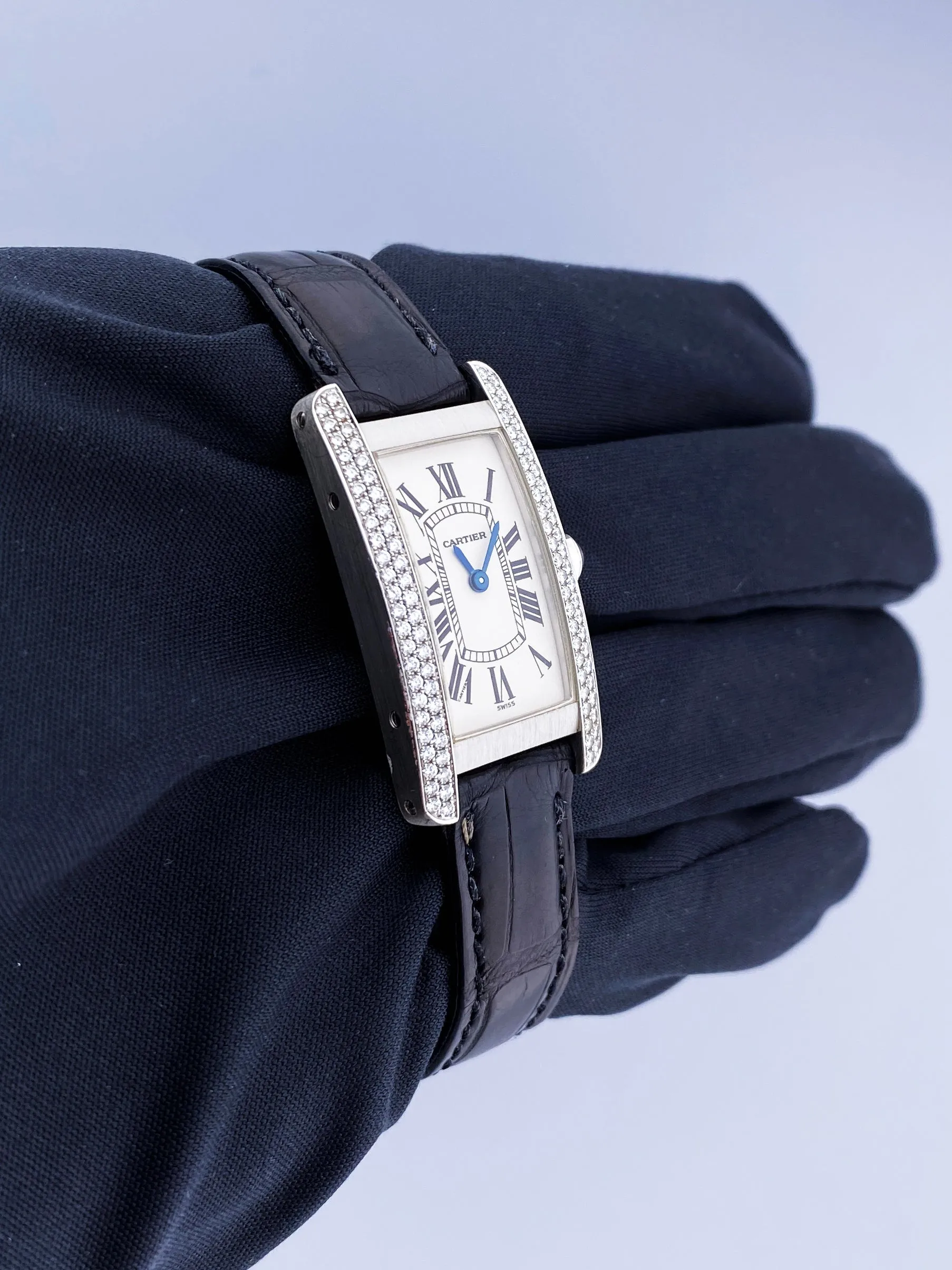 Cartier Tank Americaine 1713 18K White Gold Diamond Ladies Watch