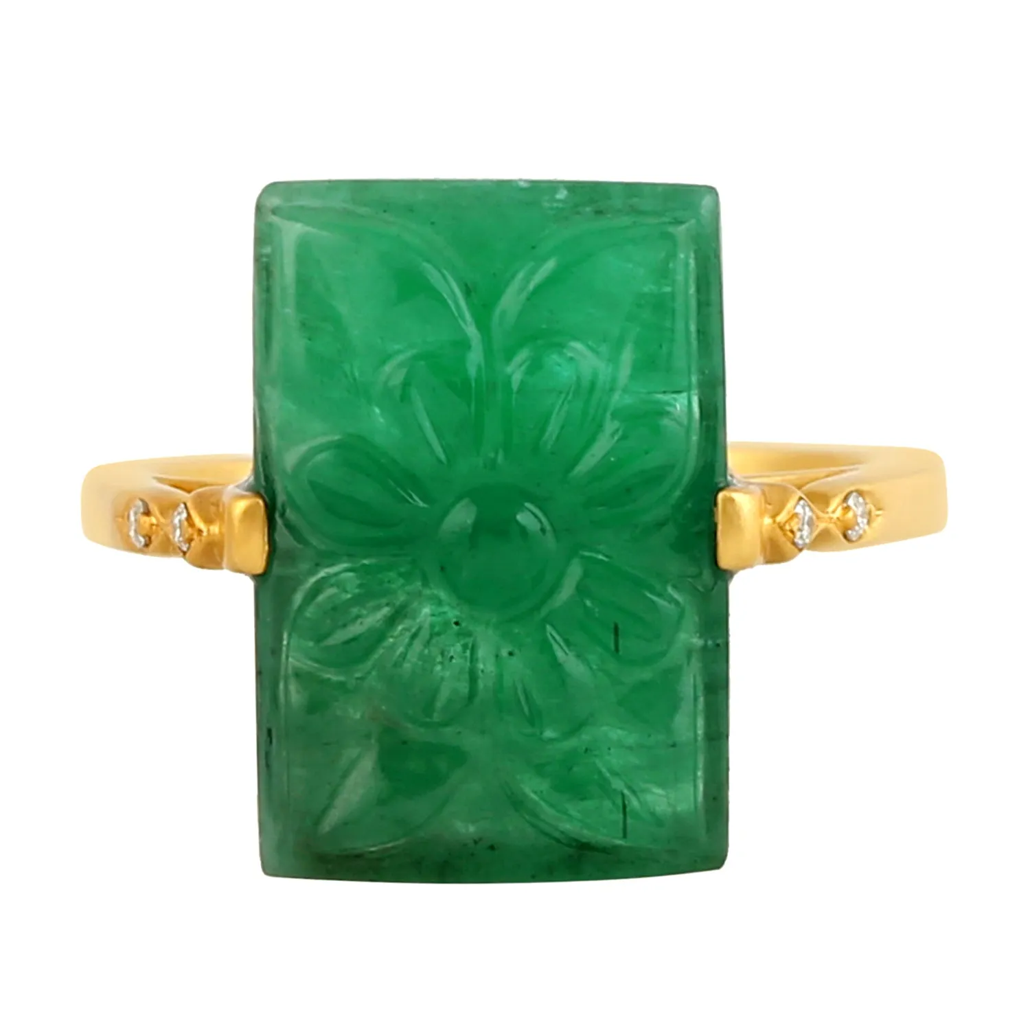 Carved Emerald Pave Diamond Designer Ring In 18k yellow Gold
