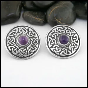 Celtic Wheel of Life Post Earrings with Amethyst in Silver