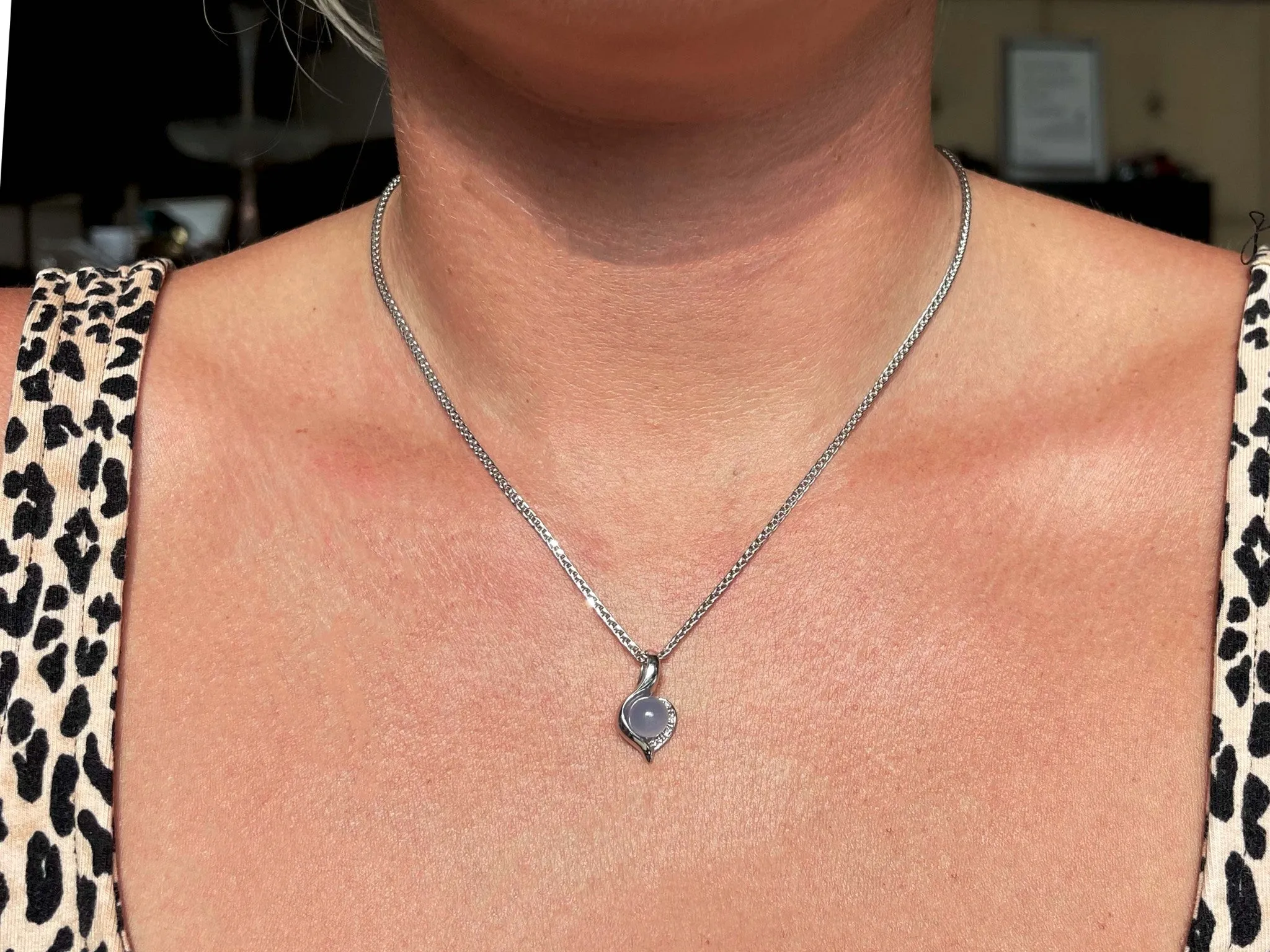 Chalcedony Diamond Pendant Necklace Solid 18k White Gold