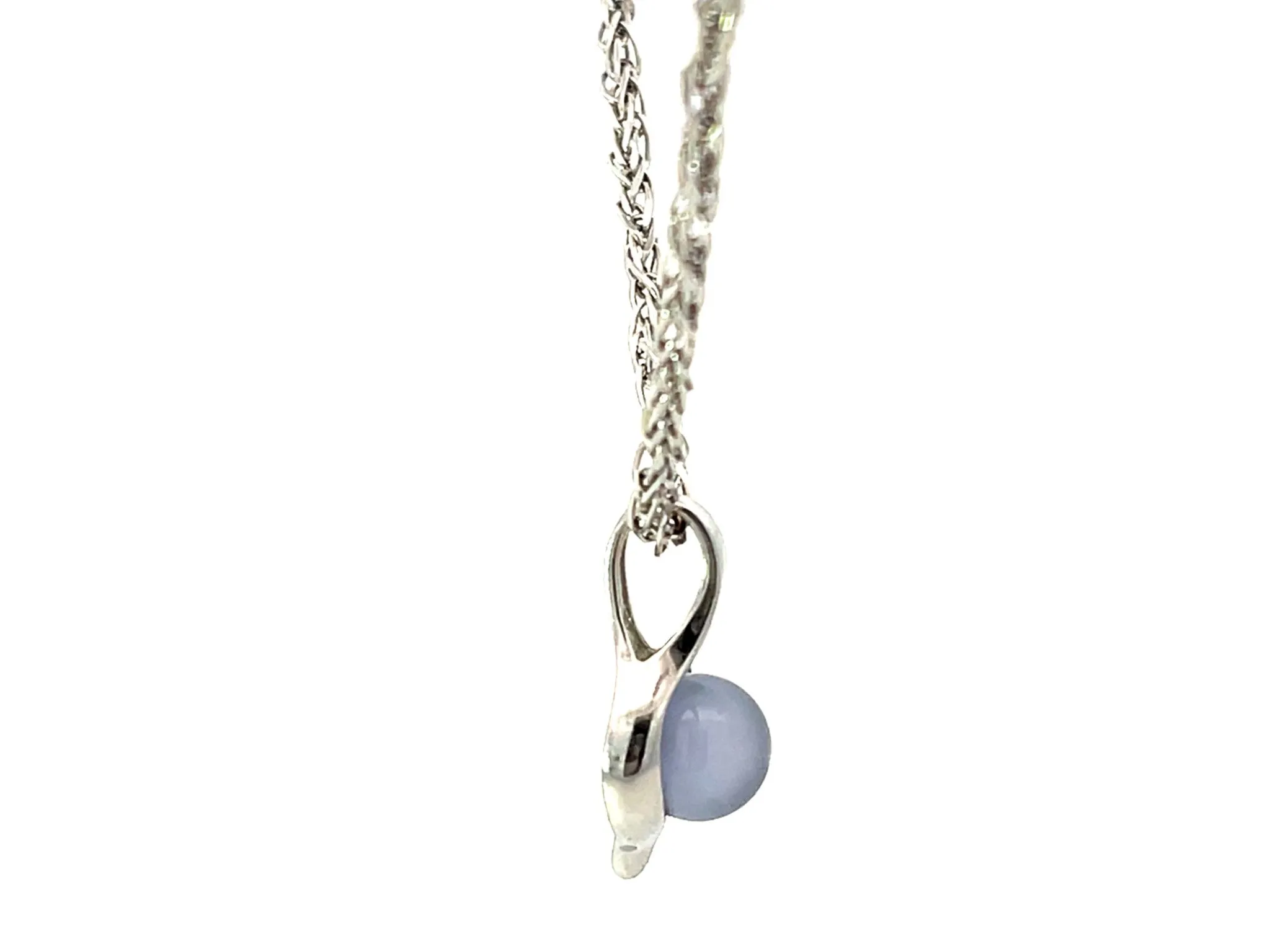 Chalcedony Diamond Pendant Necklace Solid 18k White Gold
