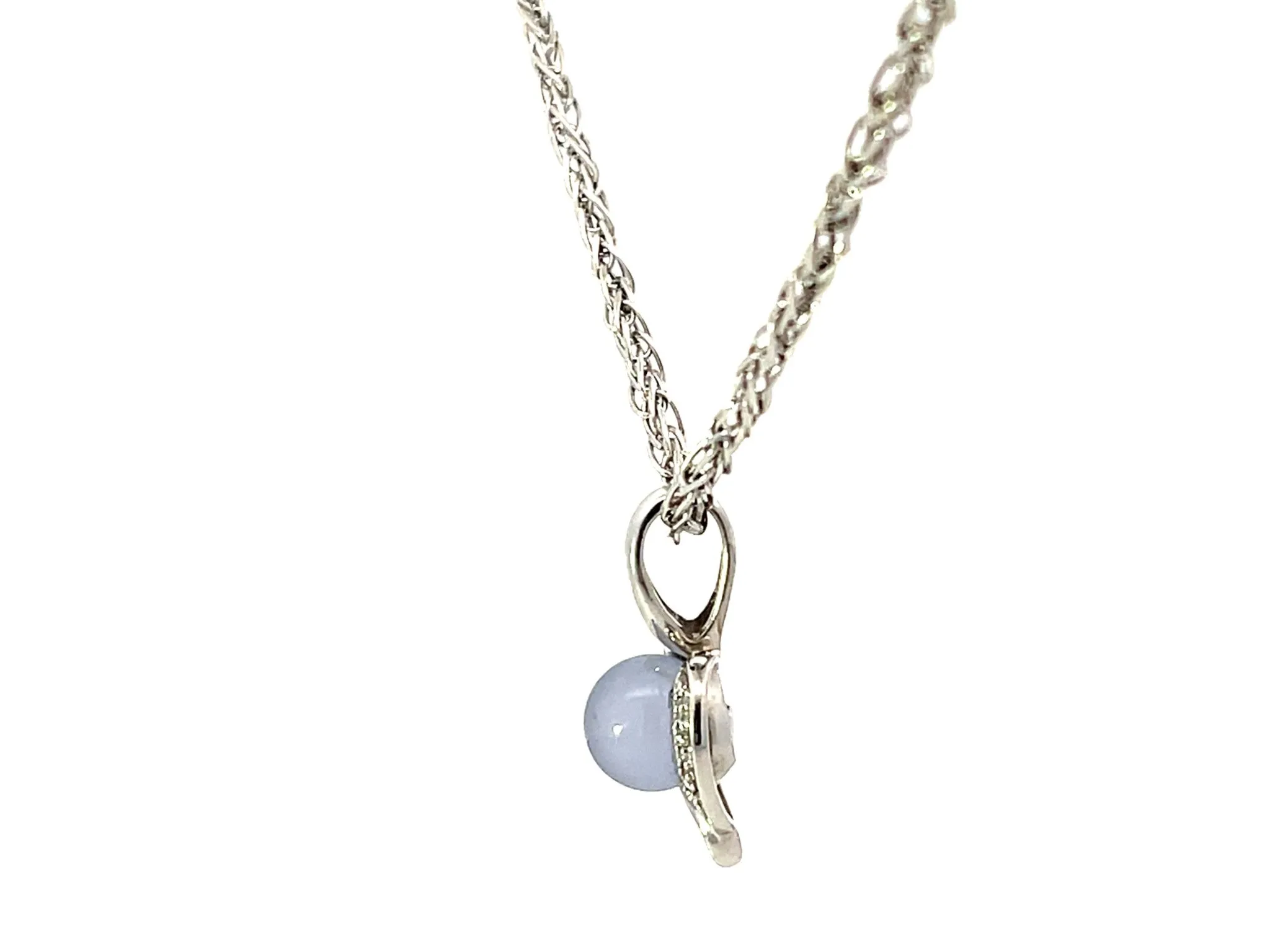 Chalcedony Diamond Pendant Necklace Solid 18k White Gold