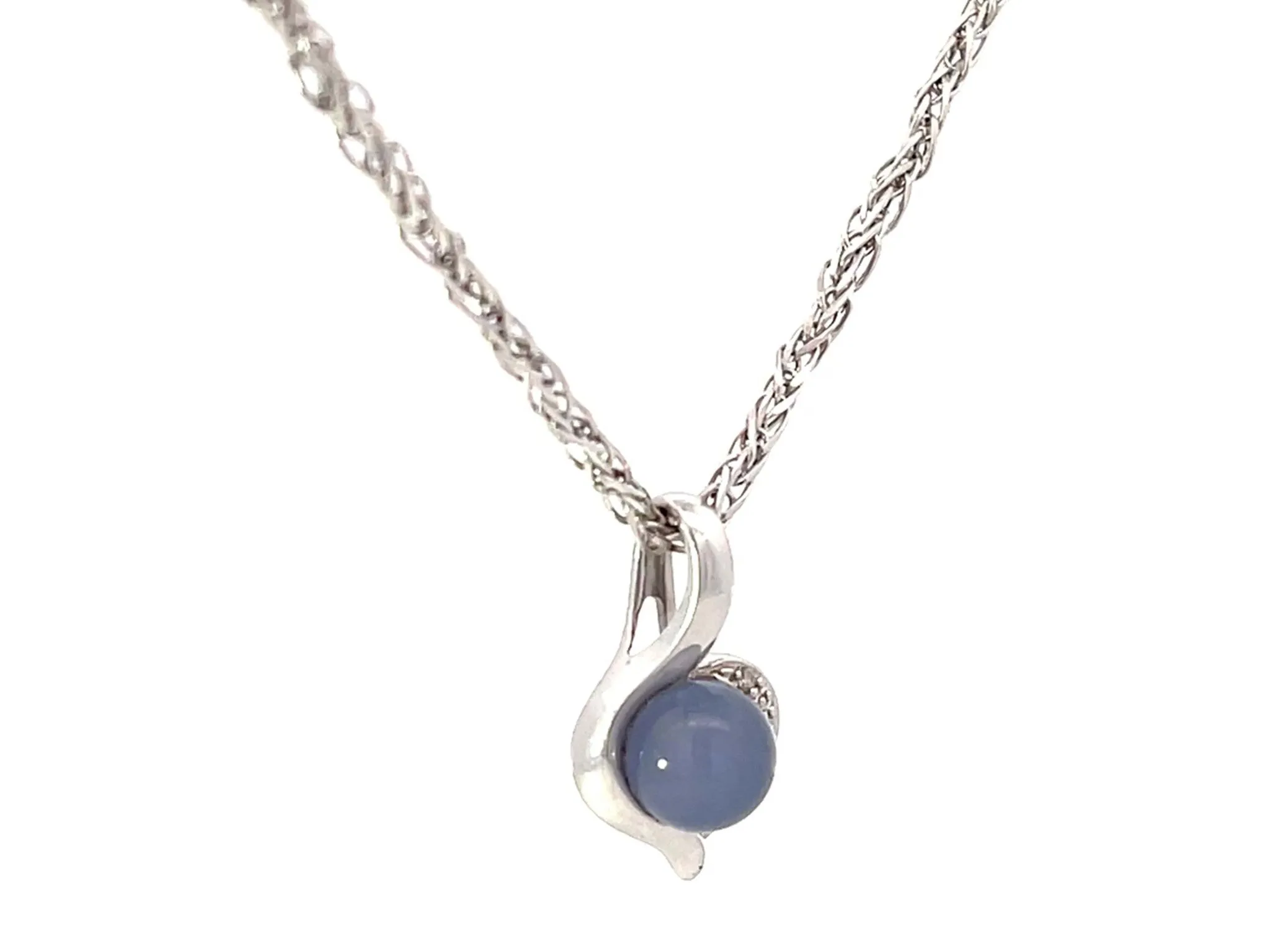 Chalcedony Diamond Pendant Necklace Solid 18k White Gold