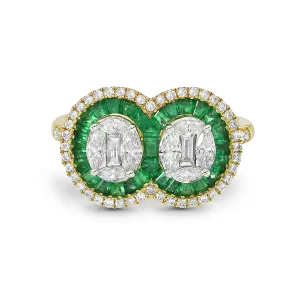 Channel Set Emerald Baguette Diamond Designer In Yellow Gold Handmade Ring