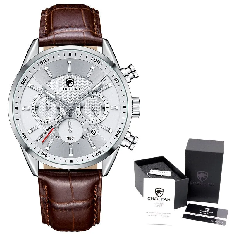 CHEETAH Watches Luxury Dress Watch Chronograph Waterproof Wristwatch Leather Strap