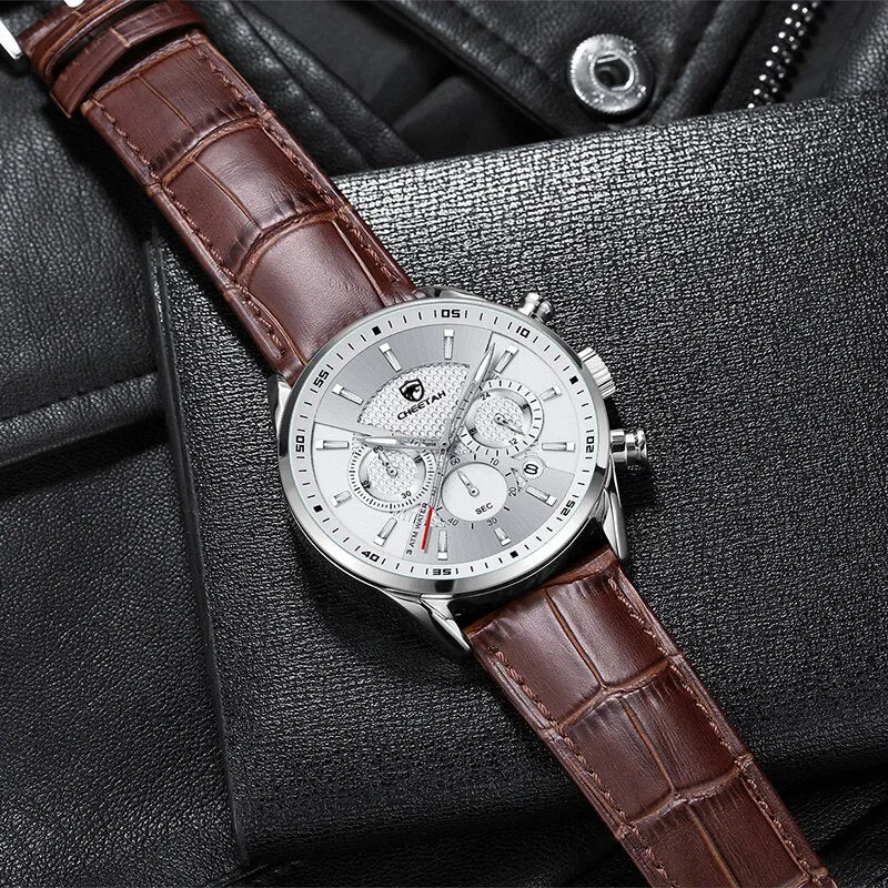 CHEETAH Watches Luxury Dress Watch Chronograph Waterproof Wristwatch Leather Strap