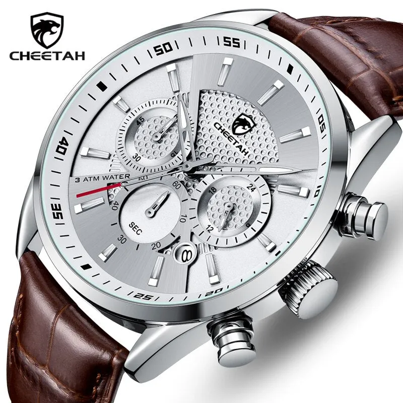 CHEETAH Watches Luxury Dress Watch Chronograph Waterproof Wristwatch Leather Strap