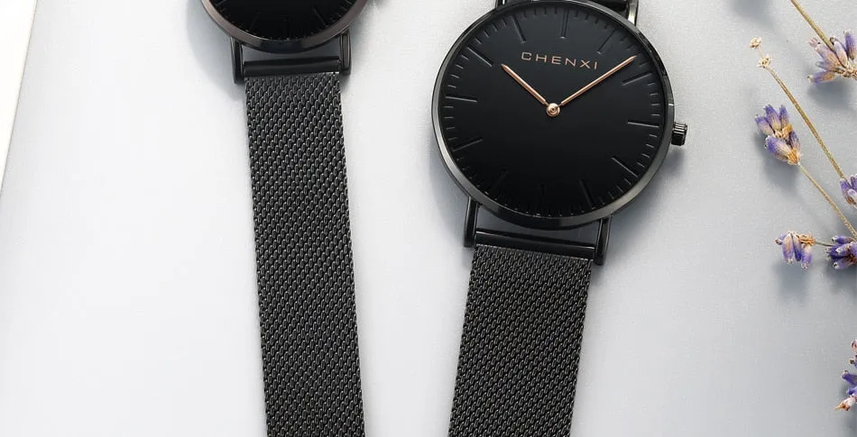 CHENXI Brand Fashion Lovers Wristwatches Women Dress Watches Women Quartz-Watch Men Casual Mesh Strap Ultra Thin Clock Watches