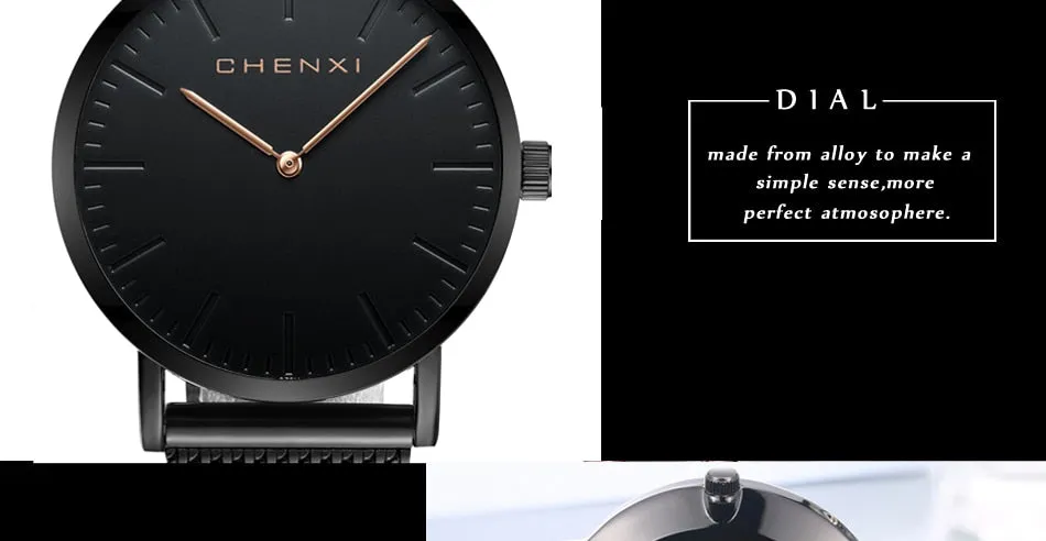 CHENXI Brand Fashion Lovers Wristwatches Women Dress Watches Women Quartz-Watch Men Casual Mesh Strap Ultra Thin Clock Watches