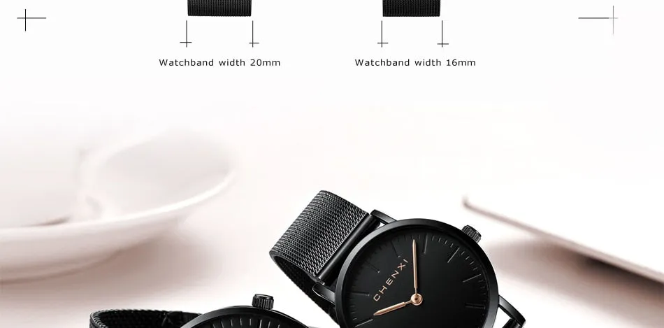 CHENXI Brand Fashion Lovers Wristwatches Women Dress Watches Women Quartz-Watch Men Casual Mesh Strap Ultra Thin Clock Watches