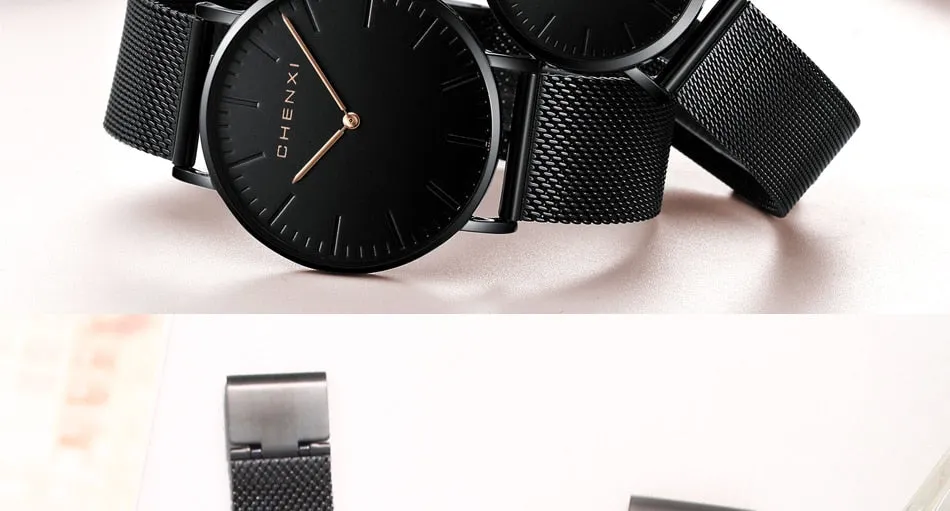CHENXI Brand Fashion Lovers Wristwatches Women Dress Watches Women Quartz-Watch Men Casual Mesh Strap Ultra Thin Clock Watches