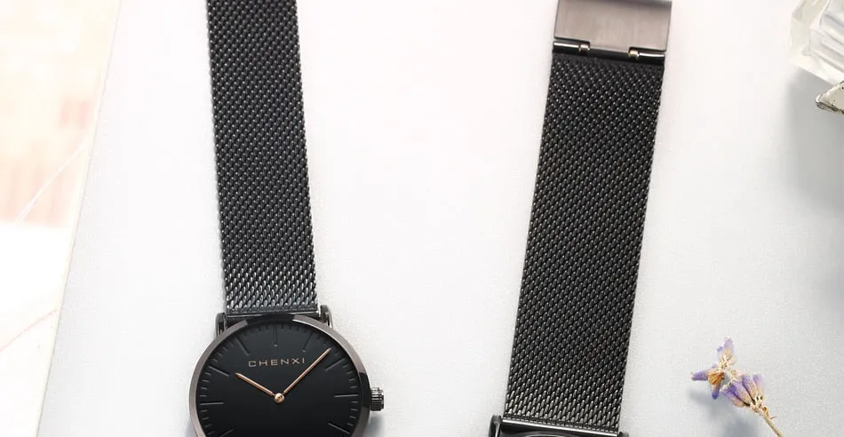 CHENXI Brand Fashion Lovers Wristwatches Women Dress Watches Women Quartz-Watch Men Casual Mesh Strap Ultra Thin Clock Watches