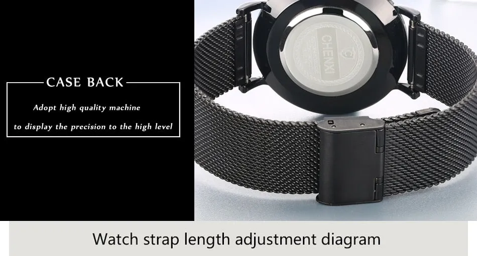 CHENXI Brand Fashion Lovers Wristwatches Women Dress Watches Women Quartz-Watch Men Casual Mesh Strap Ultra Thin Clock Watches