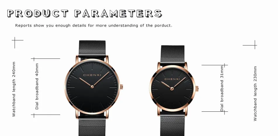 CHENXI Brand Fashion Lovers Wristwatches Women Dress Watches Women Quartz-Watch Men Casual Mesh Strap Ultra Thin Clock Watches