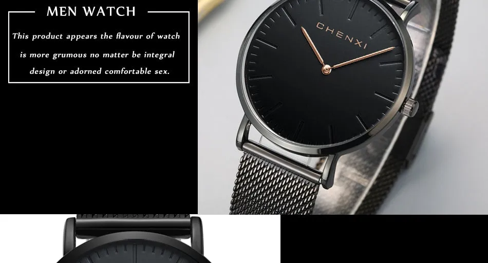 CHENXI Brand Fashion Lovers Wristwatches Women Dress Watches Women Quartz-Watch Men Casual Mesh Strap Ultra Thin Clock Watches