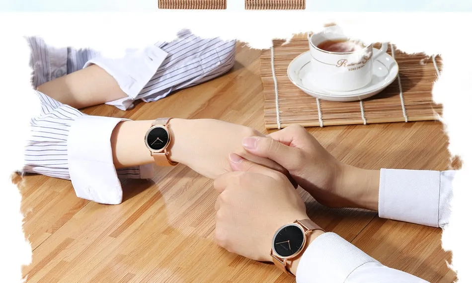 CHENXI Brand Fashion Lovers Wristwatches Women Dress Watches Women Quartz-Watch Men Casual Mesh Strap Ultra Thin Clock Watches