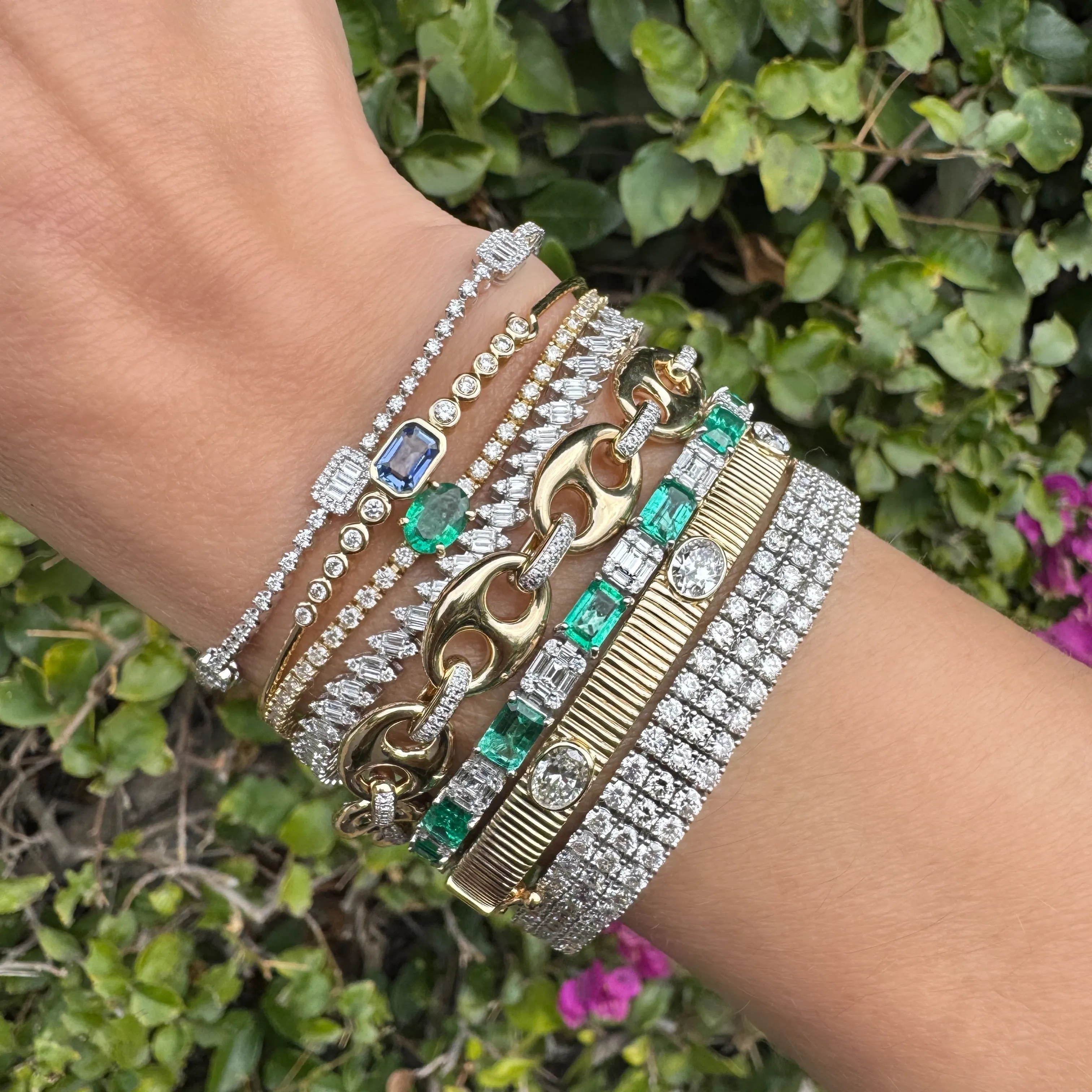Chic Blue Sapphire & Diamond Bangle with Hidden Hook Clasp