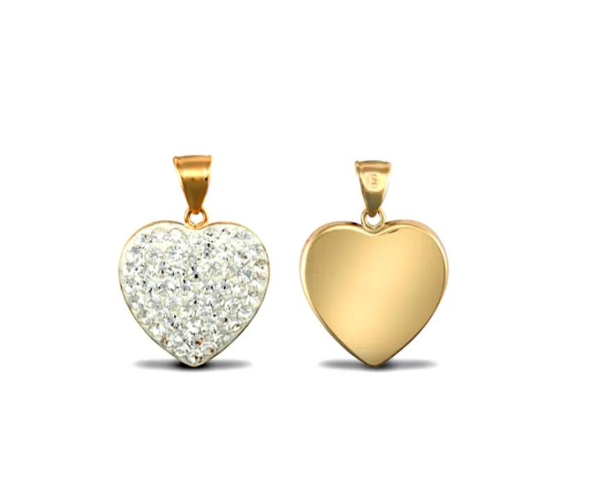 Childrens and Teens' Pendants:  9k Gold, White Crystal Hearts with Gift Box