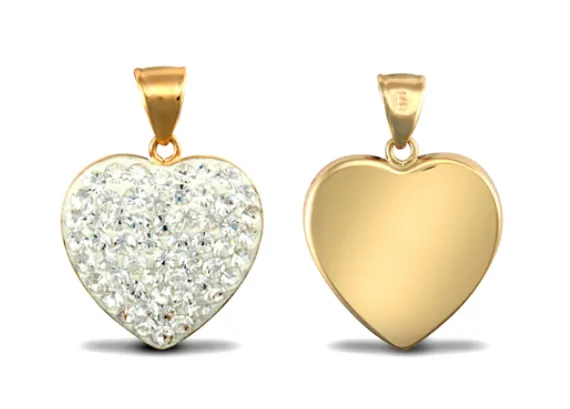 Childrens and Teens' Pendants:  9k Gold, White Crystal Hearts with Gift Box
