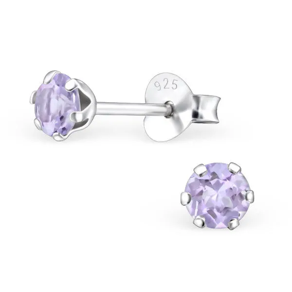 Children's Earrings:  Sterling Silver Genuine Light Amethyst (Argento) Studs