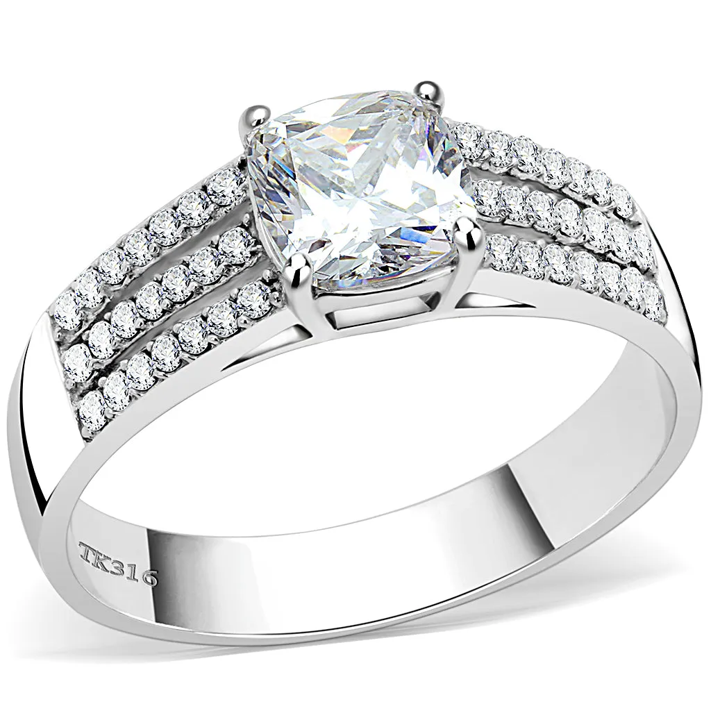 CJ020 Wholesale Women's Stainless Steel Cubic Zirconia Square Cut Engagement Ring