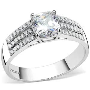 CJ020 Wholesale Women's Stainless Steel Cubic Zirconia Square Cut Engagement Ring